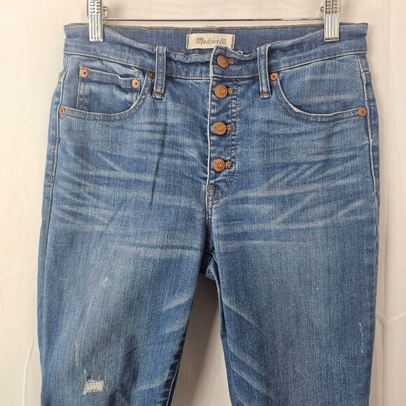 Madewell Jeans Women 27 29x26 Cali Demi Boot Button Fly Raw Hem Distressed Denim - Picture 7 of 13
